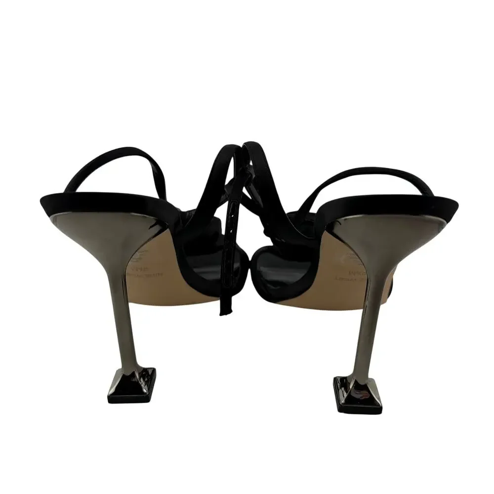 Nine West Neve Rosette Ankle Strap Black Heel Sandals Size 9.5 Ladies Shoes